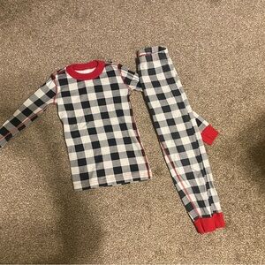 Hanna Andersson Black and White Plaid Kids Pajamas with Red Trim